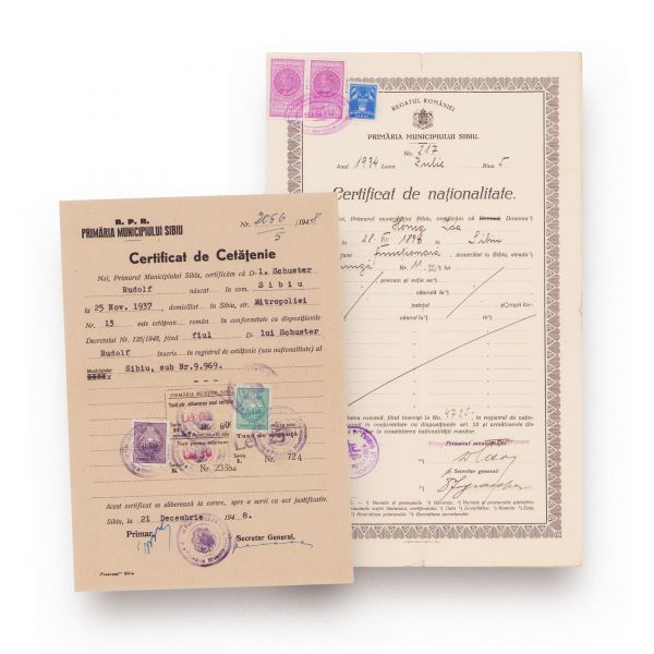 Două certificate de cetățenie emise de Primăria Municipiului Sibiu, 1934-1948