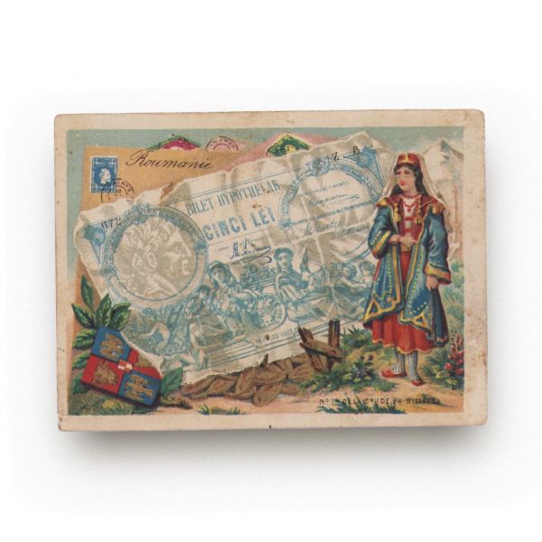 Carte poștală în miniatură ilustrată cu un bilet ipotecar de cinci lei