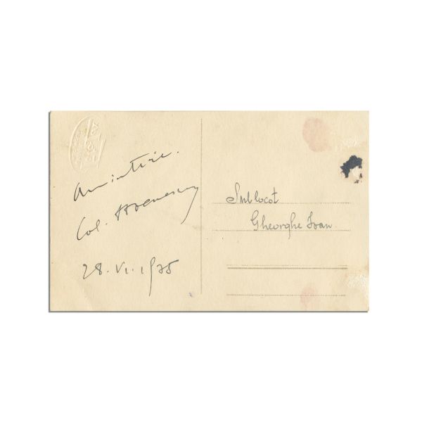 Generalul Nicolae Scarlat Stoenescu, fotografie tip carte poștală  și cartea de vizită cu însemnare olografă, 1875-1941