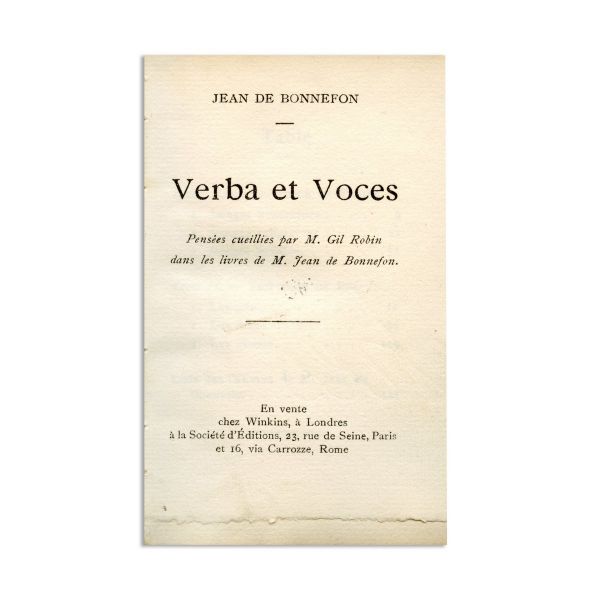 Jean de Bonnedon, Verba et Voces, exemplar bibliofil cu dedicație către Maruca Cantacuzino