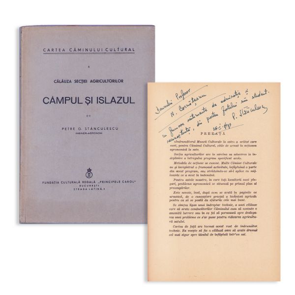 Ing. Agronom Petre G. Stănculescu, Câmpul și islazul, 1938, cu dedicație pentru prof. N. Cornățeanu 