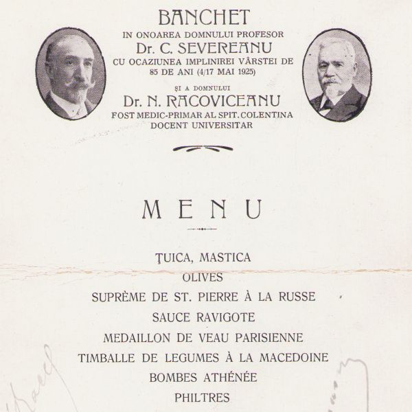 Patru meniuri pentru banchete, 1923-1928, cu semnături olografe