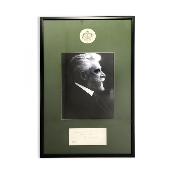 Ion I. C. Brătianu, Ministru al Afacerilor Străine, bilet cu semnătură + fotografie + blazonul casei regale a României  