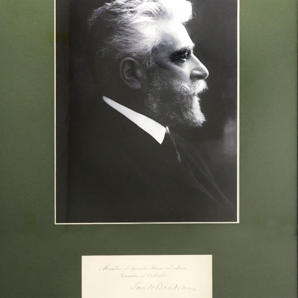 Ion I. C. Brătianu, Ministru al Afacerilor Străine, bilet cu semnătură + fotografie + blazonul casei regale a României  