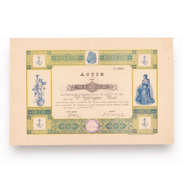 Societatea comercială „Mercur”, acțiune în valoare de 100 coroane, 1899