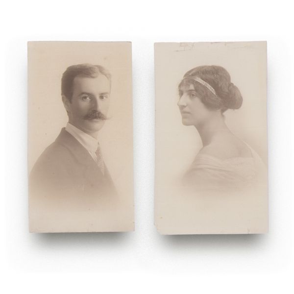 Nicolae Vasile și Marcela Cantacuzino, părinții lui G. M. Cantacuzino, două fotografii de epocă, cca. 1912  