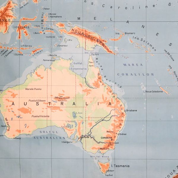Australia și Oceania, hartă de mari dimensiuni, 1928