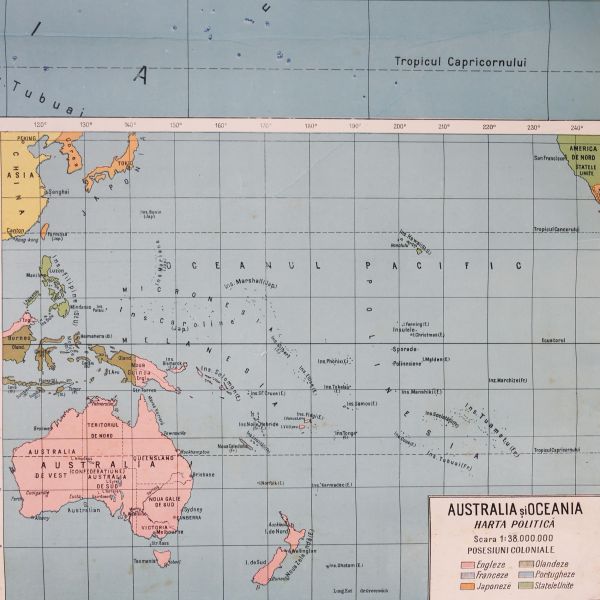 Australia și Oceania, hartă de mari dimensiuni, 1928