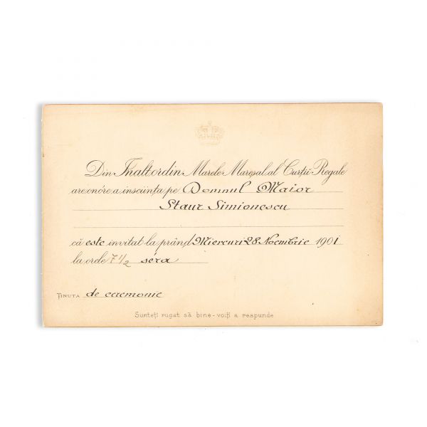 Staur Simionescu, invitație la prânzul regal din 1901 + fotografie de epocă