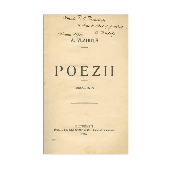 Alexandru Vlahuță, Poezii, 1915, cu dedicație pentru P. N. Panaitescu