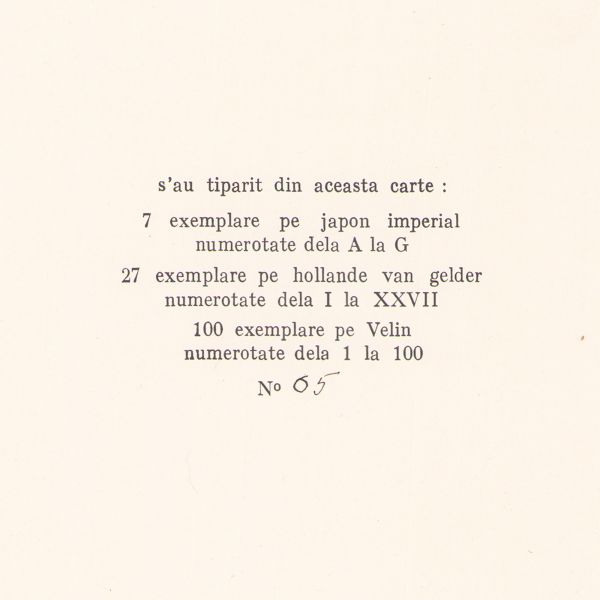 Ilarie Voronca, Colomba, 1927, exemplar numerotat cu dedicație pentru jurnalistul Miron Grindea