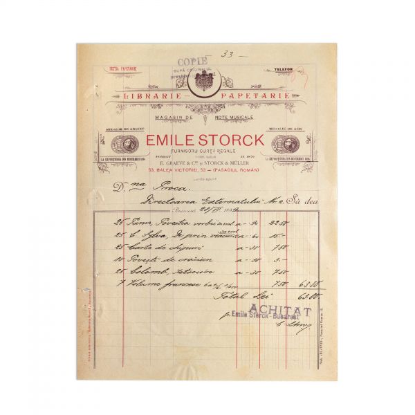Tipografiile „Emile Storck”, „Activitatea Grafică”, „Rotmark”, patru facturi, 1899-1954 