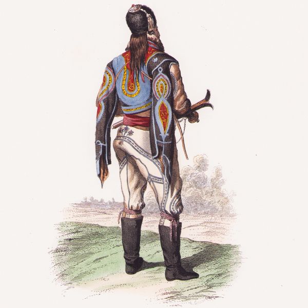 Dorobanț din Romanați, litografie colorată manual, gravor L. Guerdet, cca. 1840