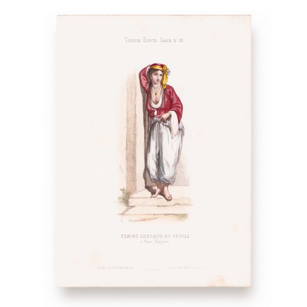 Femeie grecoaică la Varna + Țăran bulgar din Varna, două litografii colorate manual, cca. 1840