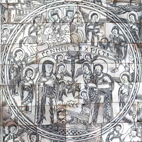Icoană Nașterea Domnului, gravură pe sidef, cca. 1900