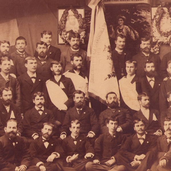 Societatea Junimea Comercială din Galați, fotografie de mari dimensiuni, atelier Emil Carrez cca. 1900