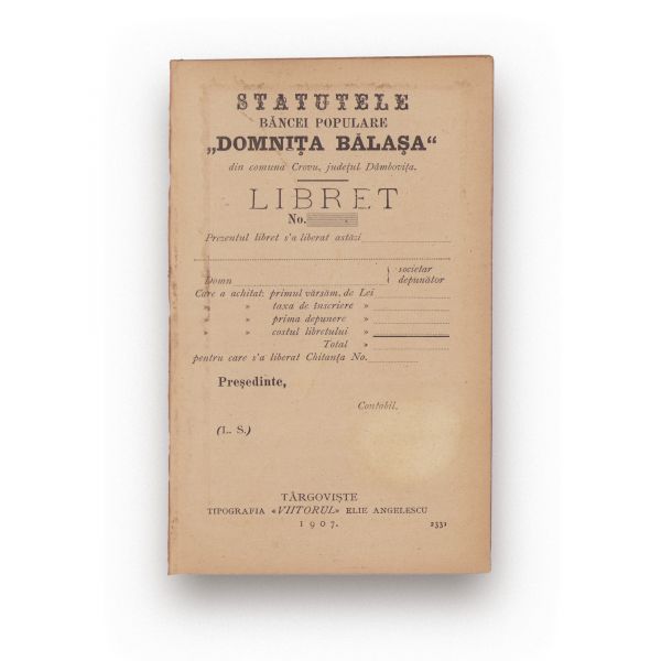 Societățile „Frăția”, „Economul”, „Domnița Bălașa”, trei statute bancare, 1902-1907