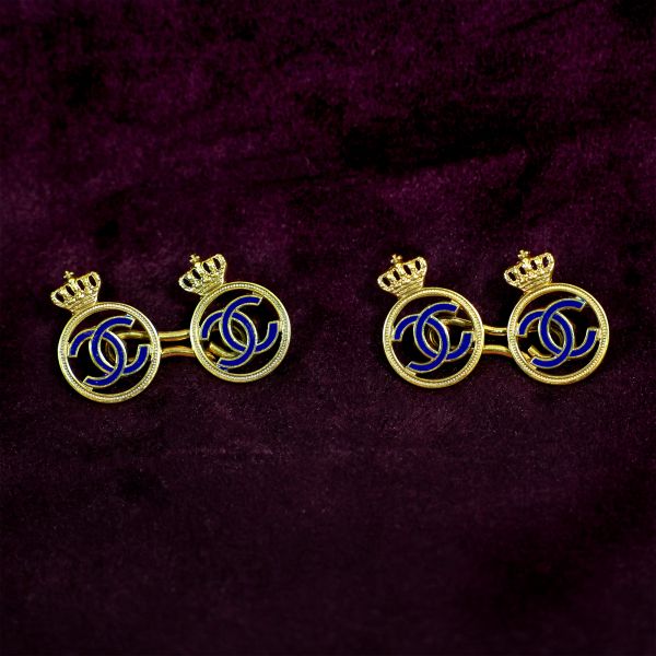Set de butoni din aur 18K cu cifrul regelui Carol al II-lea