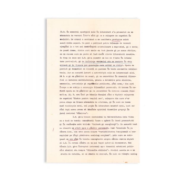 Lucian Blaga, volum cu manuscrisul unei poezii olografe +  D. D. Roșca, studiu privind opera lui Lucian Blaga