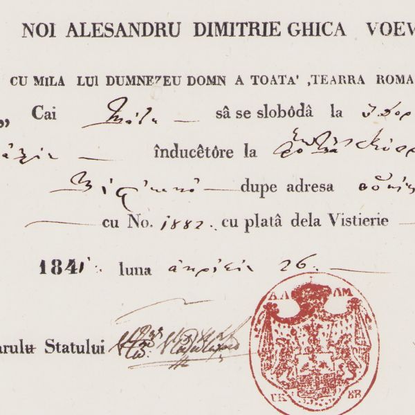 Domnitorul Alexandru Dimitrie Ghica, blanketă de poștă, 1841