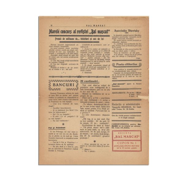 Publicația „Bal Mascat”, Nr. 1, 2 septembrie 1934