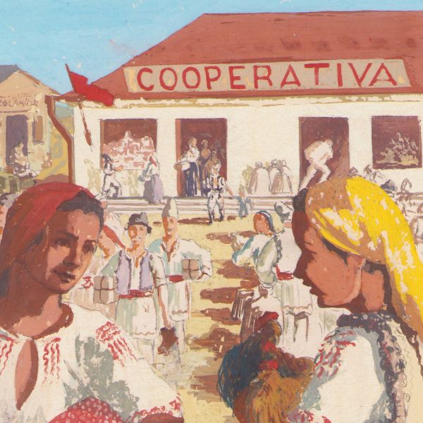Realismul socialist în România, trei lucrări de grafică, tempera pe carton