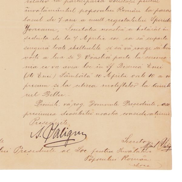 Anghel Saligny, scrisoare adresată Societății pentru Învățământul Poporului Român, 1910