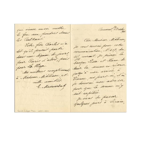 Edgar Mavrocordat, scrisoare pentru Ion Mitilineu, 20/3 octombrie 1911 