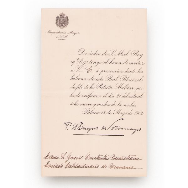 Gen. Constantin Budișteanu, invitație la Palatul Regal din Spania, 21 mai 1902 