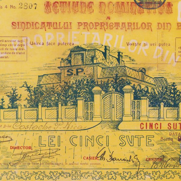 Sindicatul Proprietarilor din Buzău, acțiune nominativă, 1922