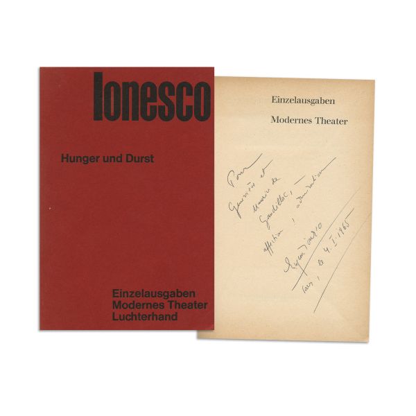 Eugen Ionescu, Hunger und Durst, 1964, cu dedicație pentru Genevieve și Maurice Gandillac