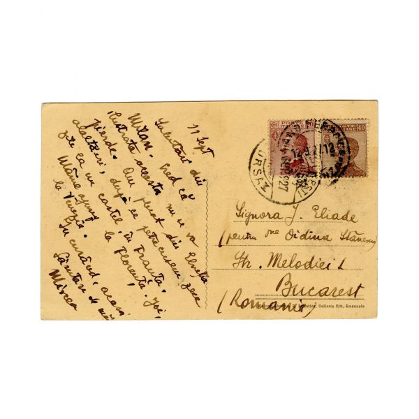 Mircea Eliade, carte poștală către Jeana Eliade, 11 Septembrie 1927