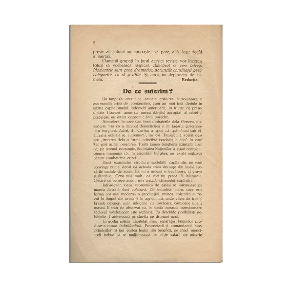 Publicația „Spre Stânga”, Anul I, Nr. 1, 15 octombrie 1931