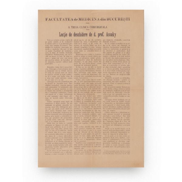 Prof. Assaky, A treia clinică chirurgicală, lecție de deschidere