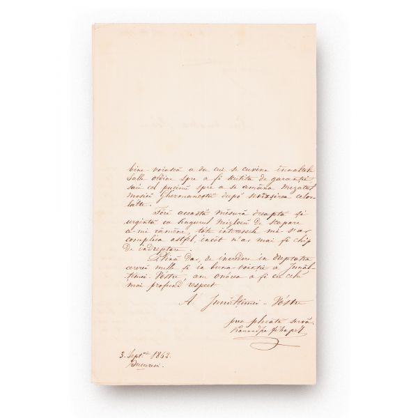 Scrisoare adresată principelui Alexandru Ioan Cuza, 3 septembrie 1862, cu însemnarea și semnătura olografă a principelui