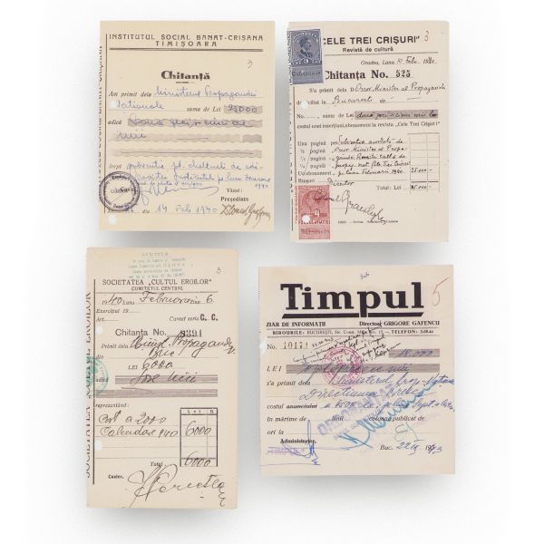 Colecție de 30 facturi și chitanțe emise de presă și jurnale