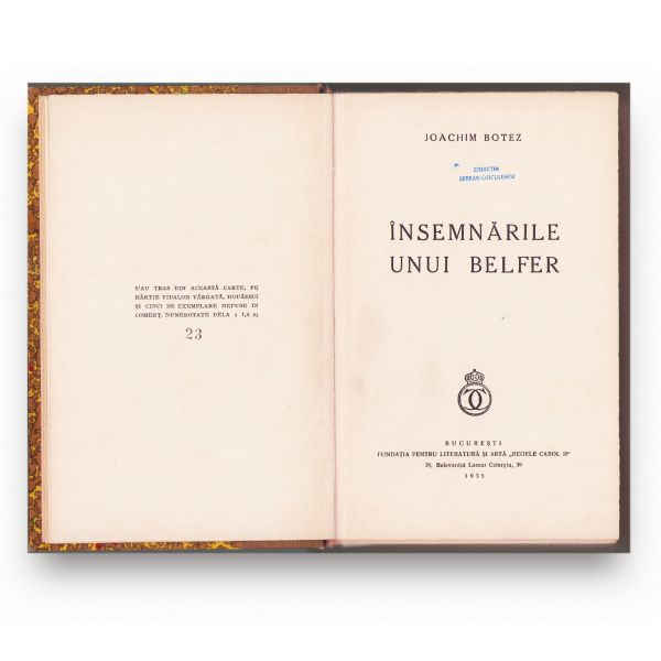 Joachim Botez, Însemnările unui belfer, exemplar bibliofil cu dedicație, două volume colligate, 1935-1939