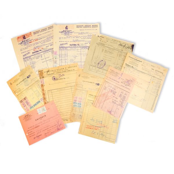 Fabrica Stella, Drogheria Standard, Spic, Mott & Fils, Pivnițele Eugen H. G. Grecov, 12 facturi și chitanțe 