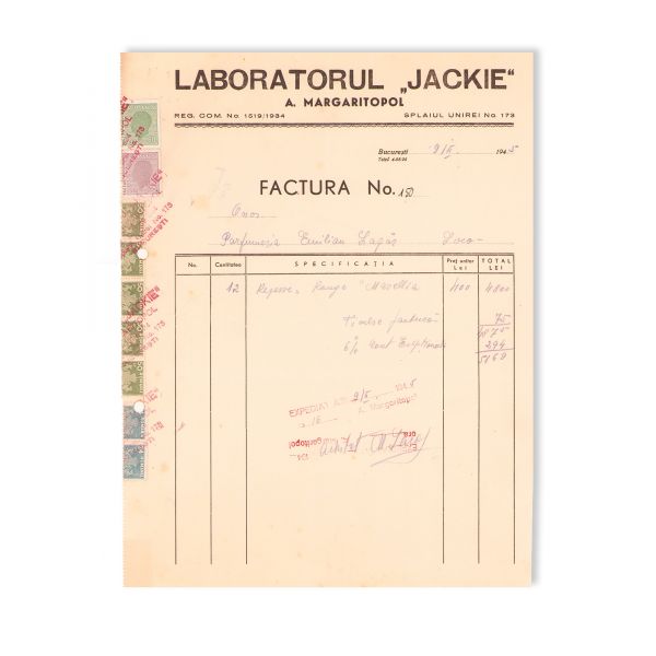 Fabrica de vată și pansamente B. Stirbey, Laboratorul „Jackie”, Casa Acumulatorului, Întreprinderile Globus, 11 facturi de epocă