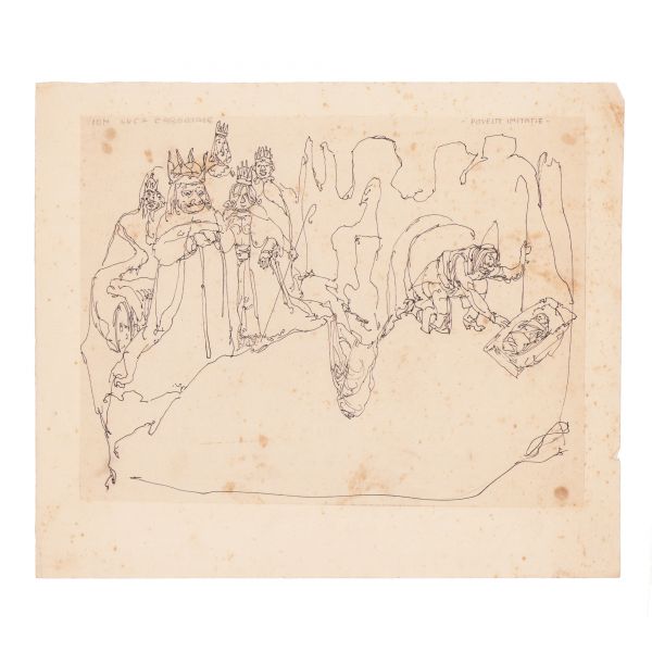 Mihail D. Gion, scenă din I. L. Caragiale + B. P. Hasdeu, două lucrări de grafică