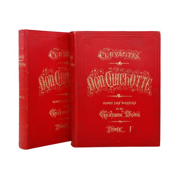 Miguel de Cervantes Saavedra, L'ingénieux hidalgo don Quichotte de la Manche [Iscusitul hidalgo Don Quijote de La Mancha], două tomuri, 1869