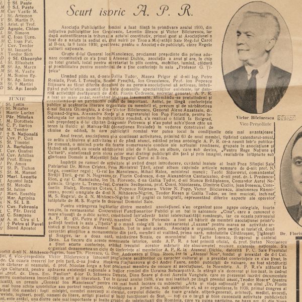 Calendarul Asociației Publiciștilor Români, 1939