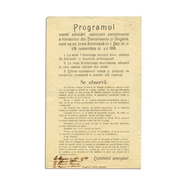 Marea Adunare Națională de la Alba Iulia, programul și îndrumări pentru ținuta publicului, 1918