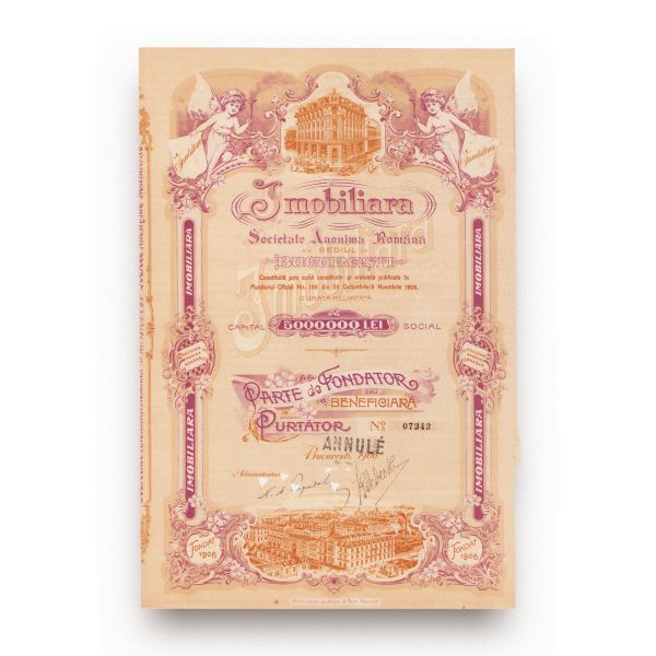 Societatea Anonimă „Imobiliara”, acțiune Parte de Fondator (fără valoare nominală), 1906