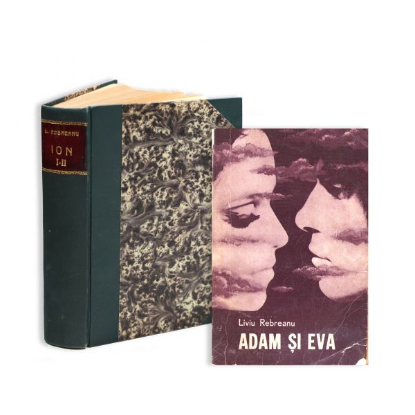 Liviu Rebreanu, Adam și Eva, 1974 + Ion, 1920, cu ex-libris și dedicație pentru D. D. Roșca