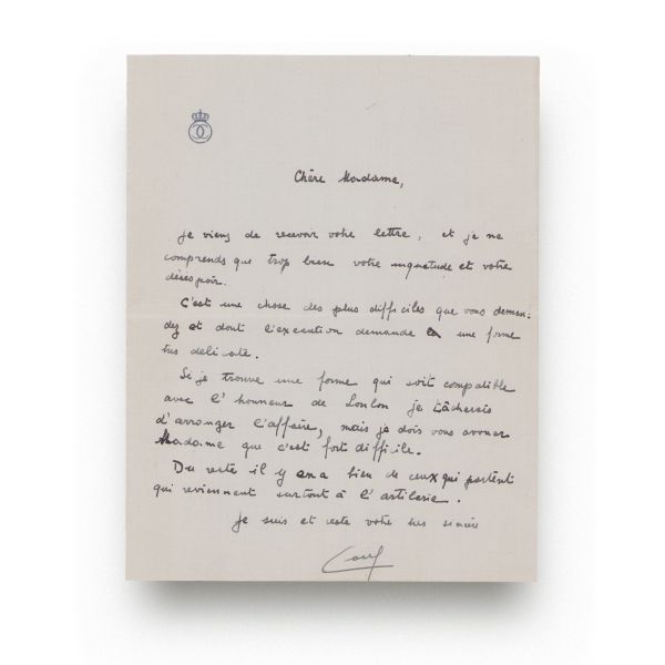Regele Carol al II-lea, scrisoare expediată unei doamne