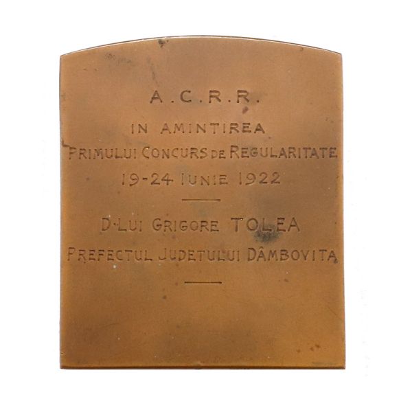 Grigore Tolea, premiul A.C.R.R., 1922, plachetă din bronz