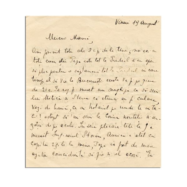 Jeana Eliade, scrisoare pentru Mircea Eliade, 19 august