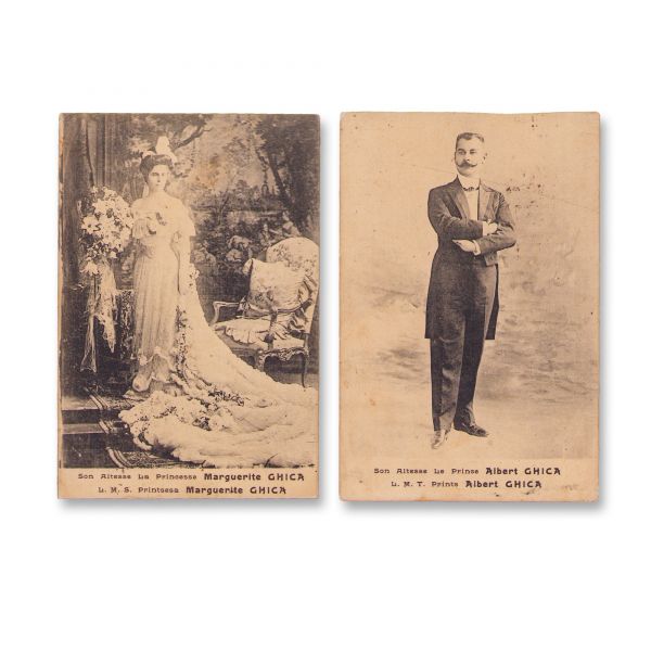 Albert și Margherite Ghica, două cărți poștale fotografice
