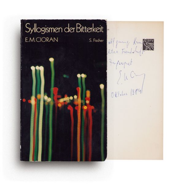 E. M. Cioran, Syllogismen der Bitterkeit - Silogismele amărăciunii, 1969, cu dedicație olografă